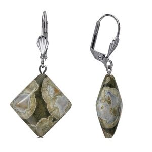 Natural Rhyolite Gemstone Earrings – Diamond Shape Drop – Earthy Boho Stone
